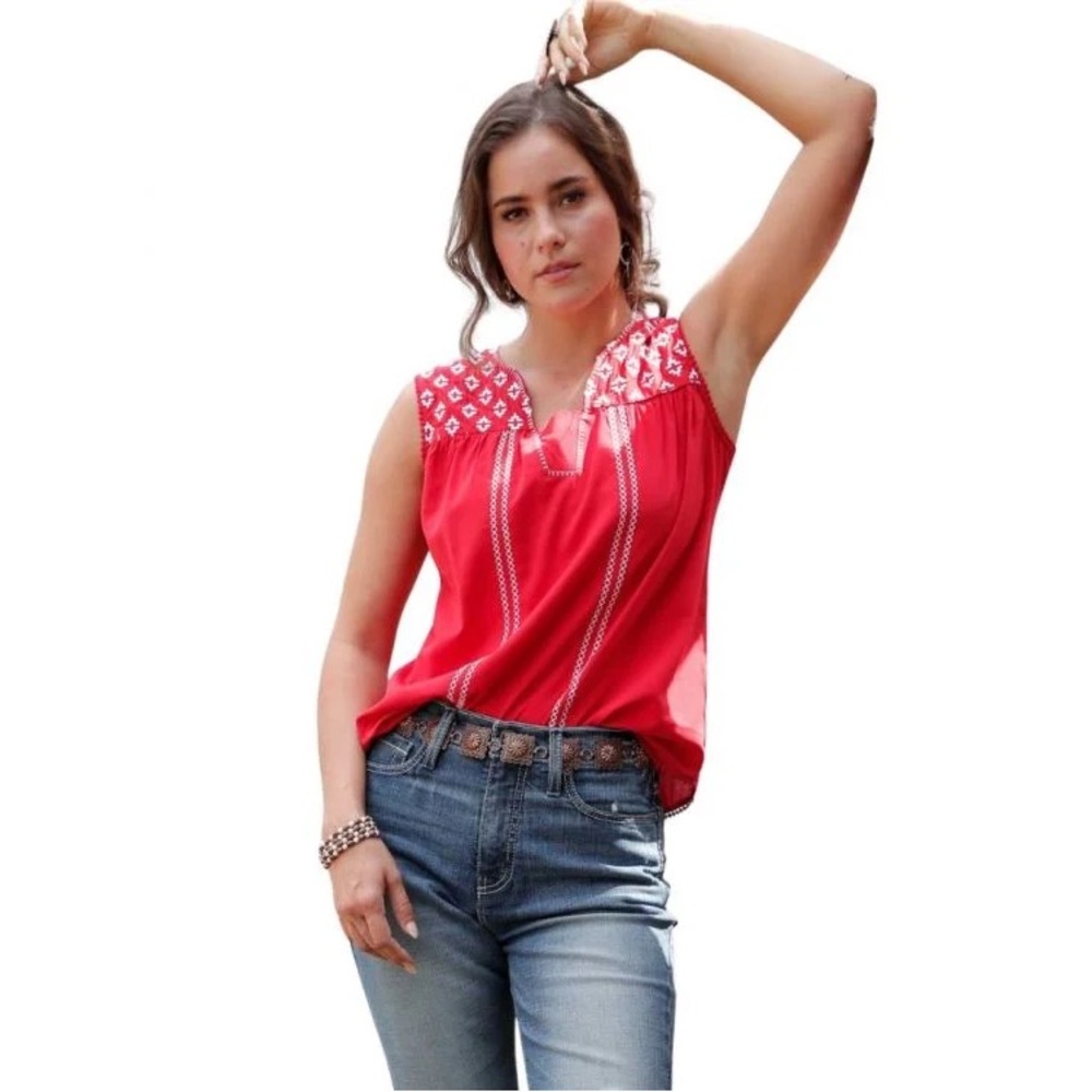 Red Cruel Embroidered Sleeveless Top *NWT*